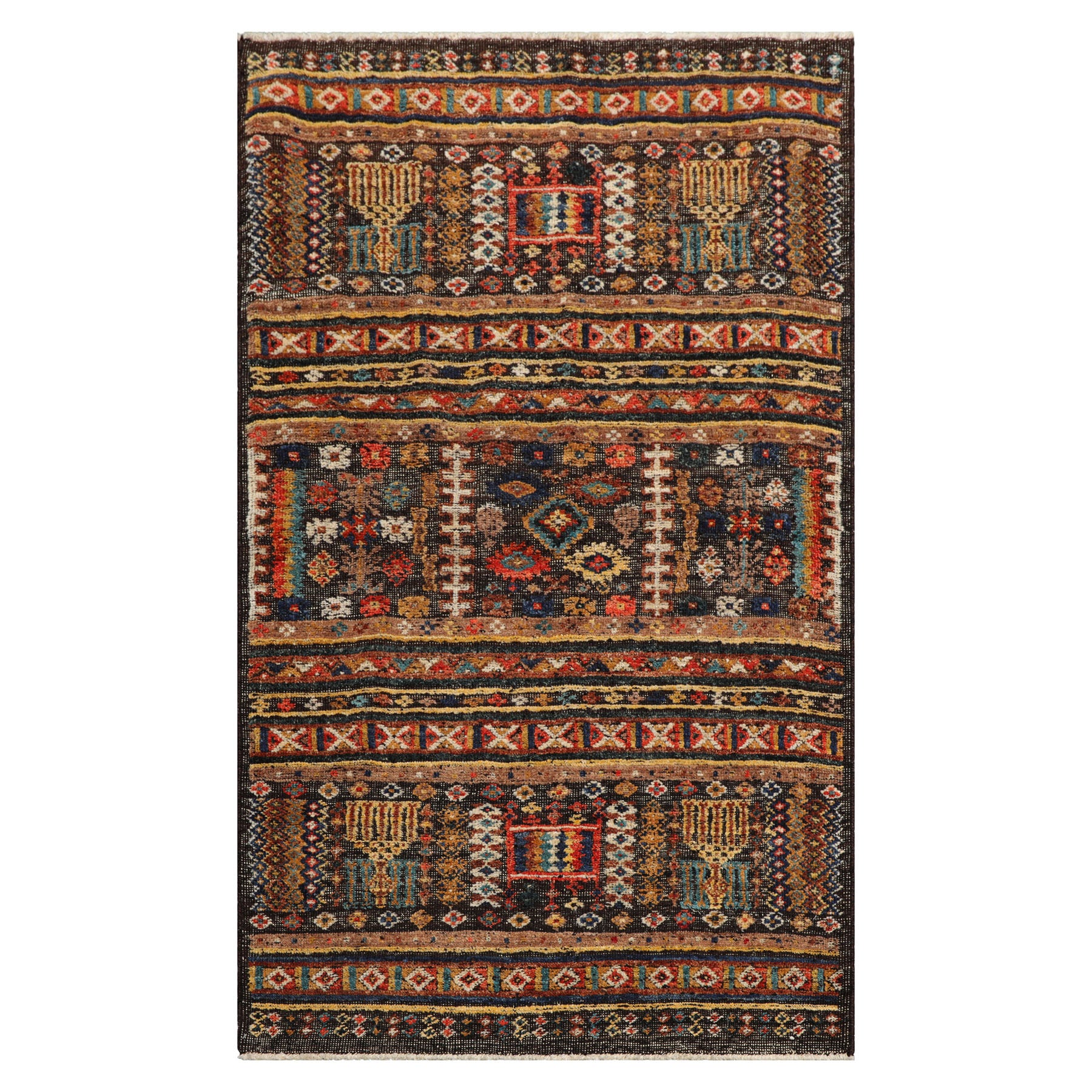 3x5 Charcoal, Ivory, Orange Color Hand Knotted Afghan Moroccan Wool Tribal Oriental Rug
