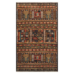 3x5 Charcoal, Ivory, Orange Color Hand Knotted Afghan Moroccan Wool Tribal Oriental Rug