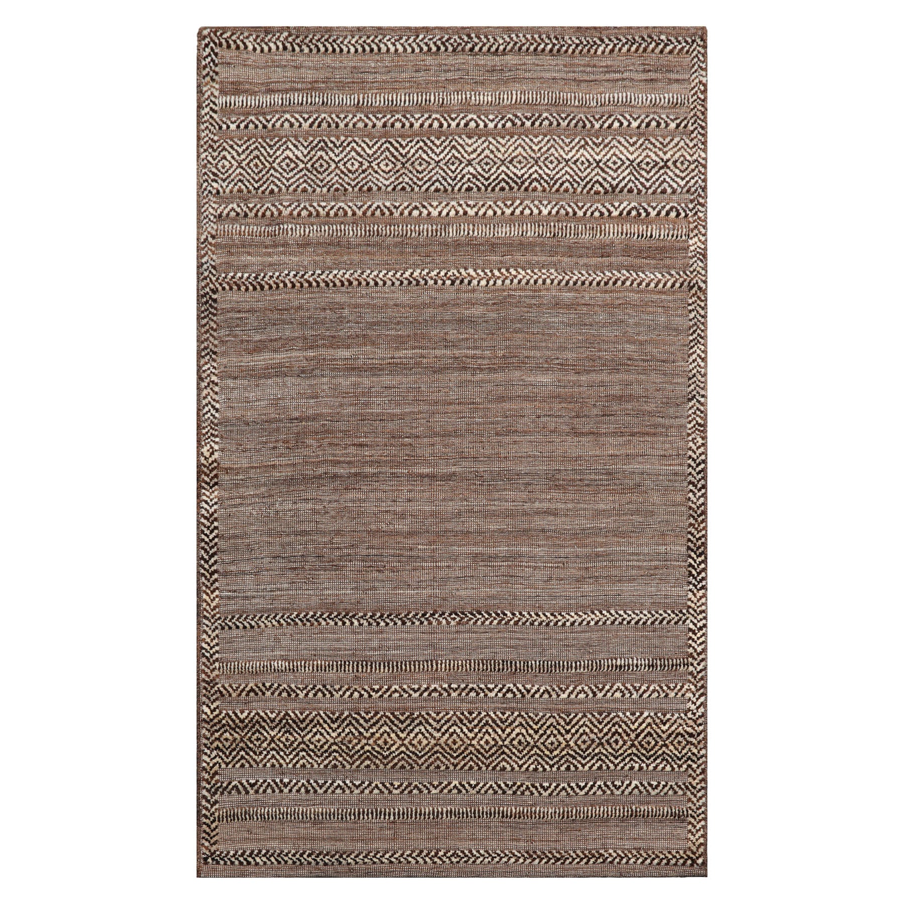 LoomBloom Brown 3'x5' Afghan Moroccan Tribal Geometric Hand Knotted Wool Oriental Area Rug