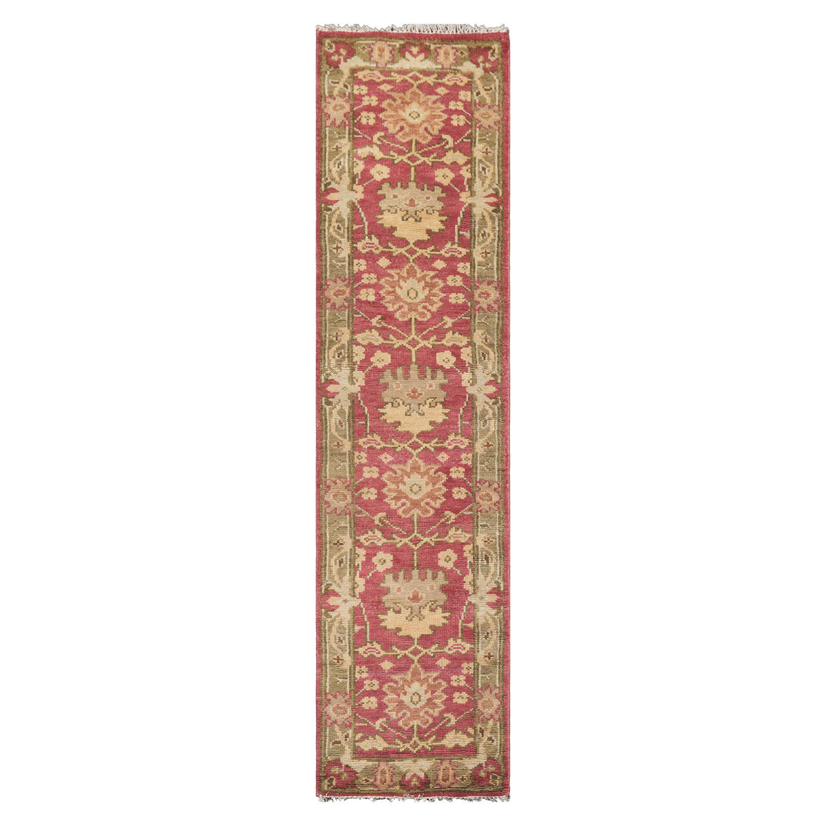 Multi Size Raspberry, Green Hand Knotted Oushak 100% Wool William Morris Arts & Crafts Oriental Area Rug