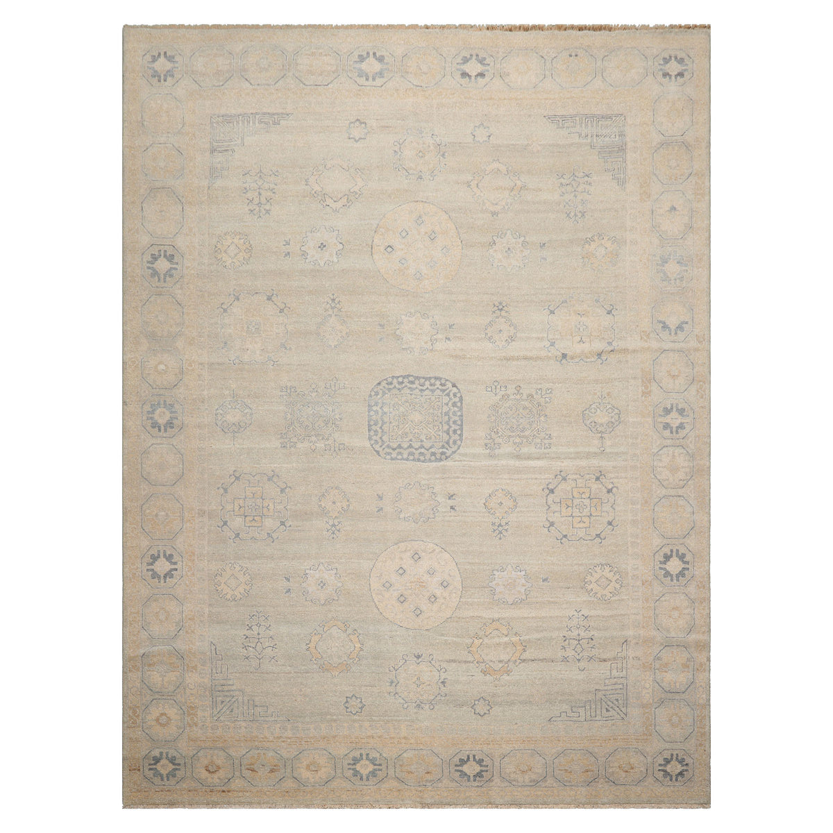 LoomBloom Beige Multi Size Afghan Oushak Transitional Geometric Hand Knotted Wool Oriental Area Rug
