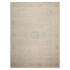 LoomBloom Beige Multi Size Afghan Oushak Transitional Geometric Hand Knotted Wool Oriental Area Rug
