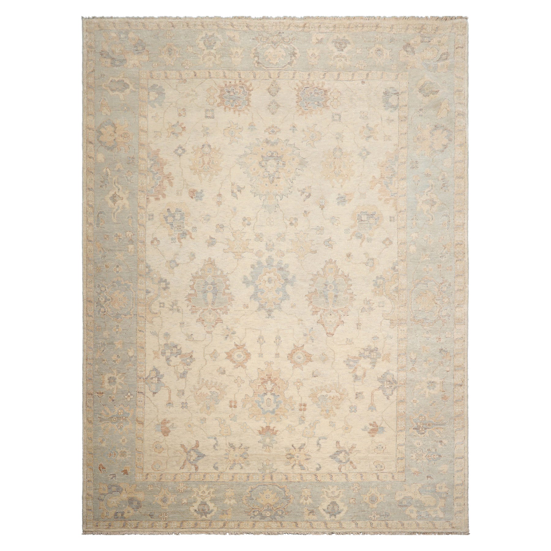 Multi Size Beige Mint Peach Color Hand Knotted Afghan Oushak Wool Traditional Oriental Rug