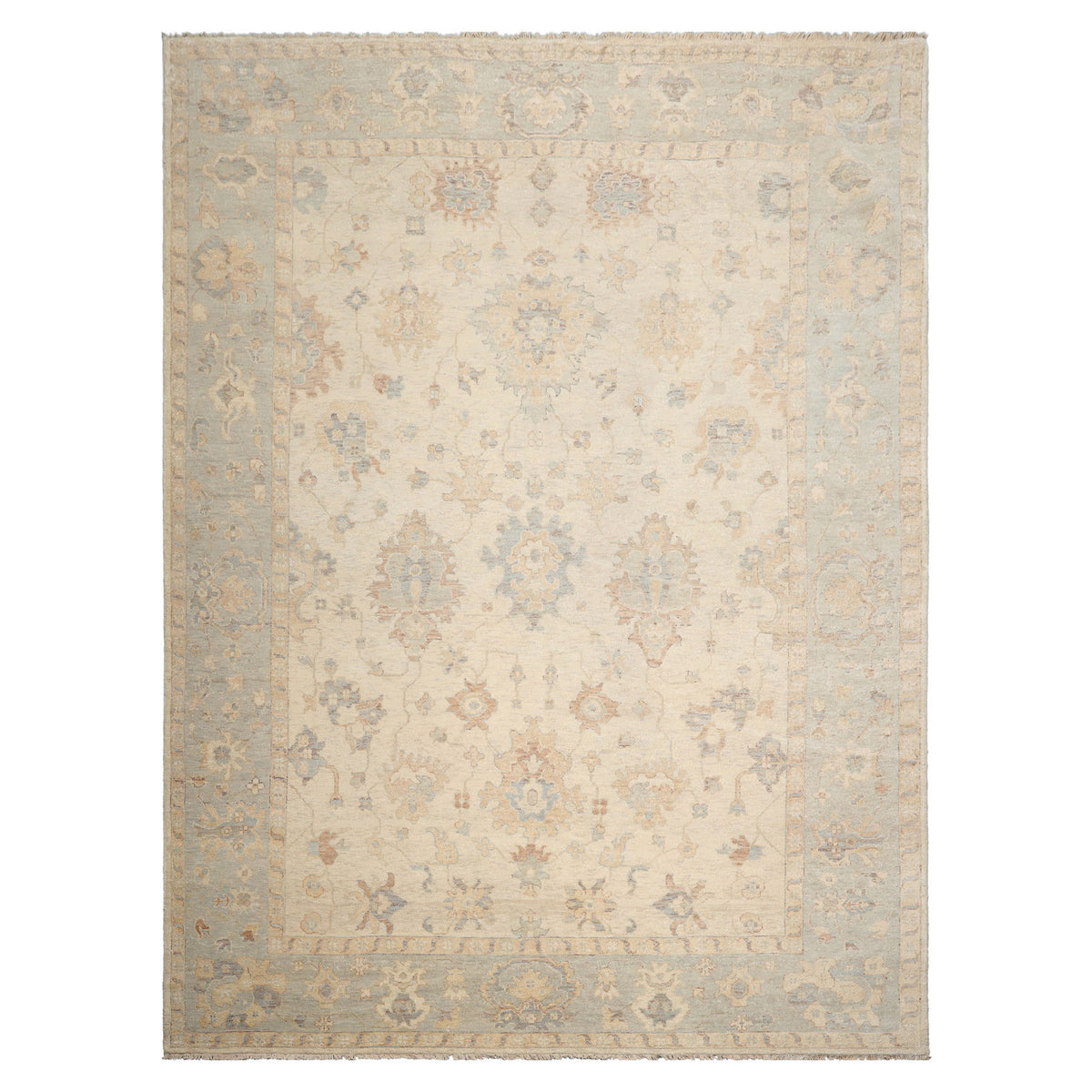 Multi Size Beige Mint Peach Color Hand Knotted Afghan Oushak Wool Traditional Oriental Rug