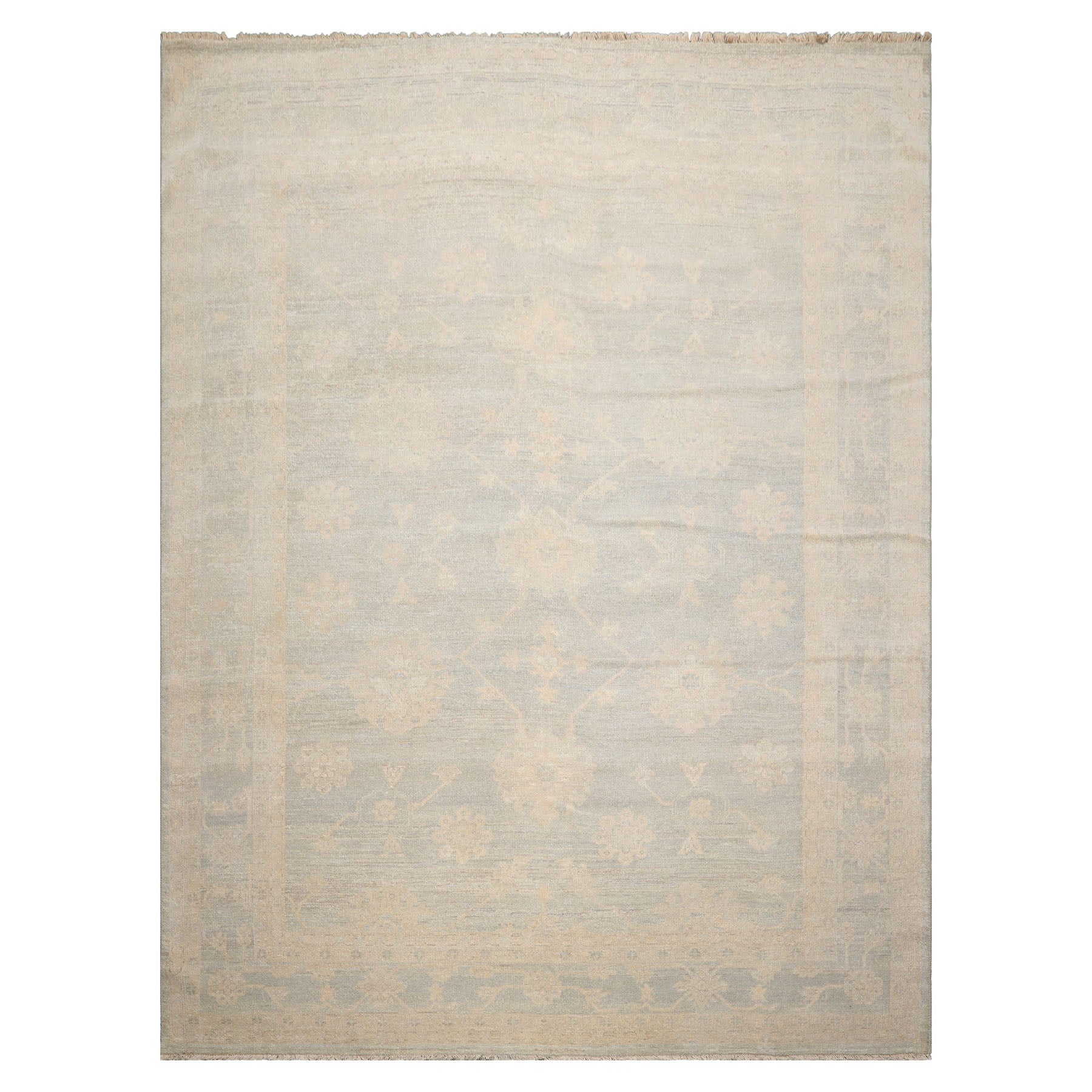 9x12 Gray, Moss, Beige Color Hand Knotted Afghan Oushak Wool Traditional Oriental Rug