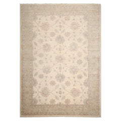10x14 Ivory, Beige, Rust Color Hand Knotted Afghan Oushak Wool Traditional Oriental Rug