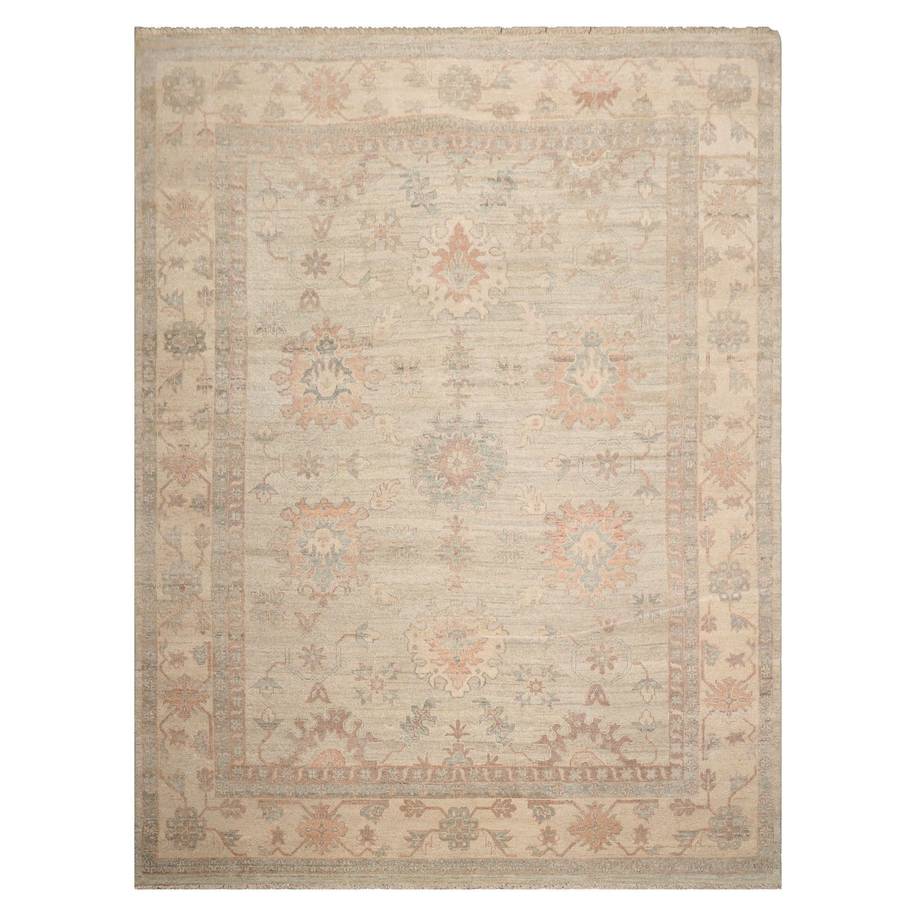9x12 Beige, Peach, Rust Color Hand Knotted Afghan Oushak Wool Traditional Oriental Rug