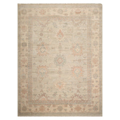 9x12 Beige, Peach, Rust Color Hand Knotted Afghan Oushak Wool Traditional Oriental Rug