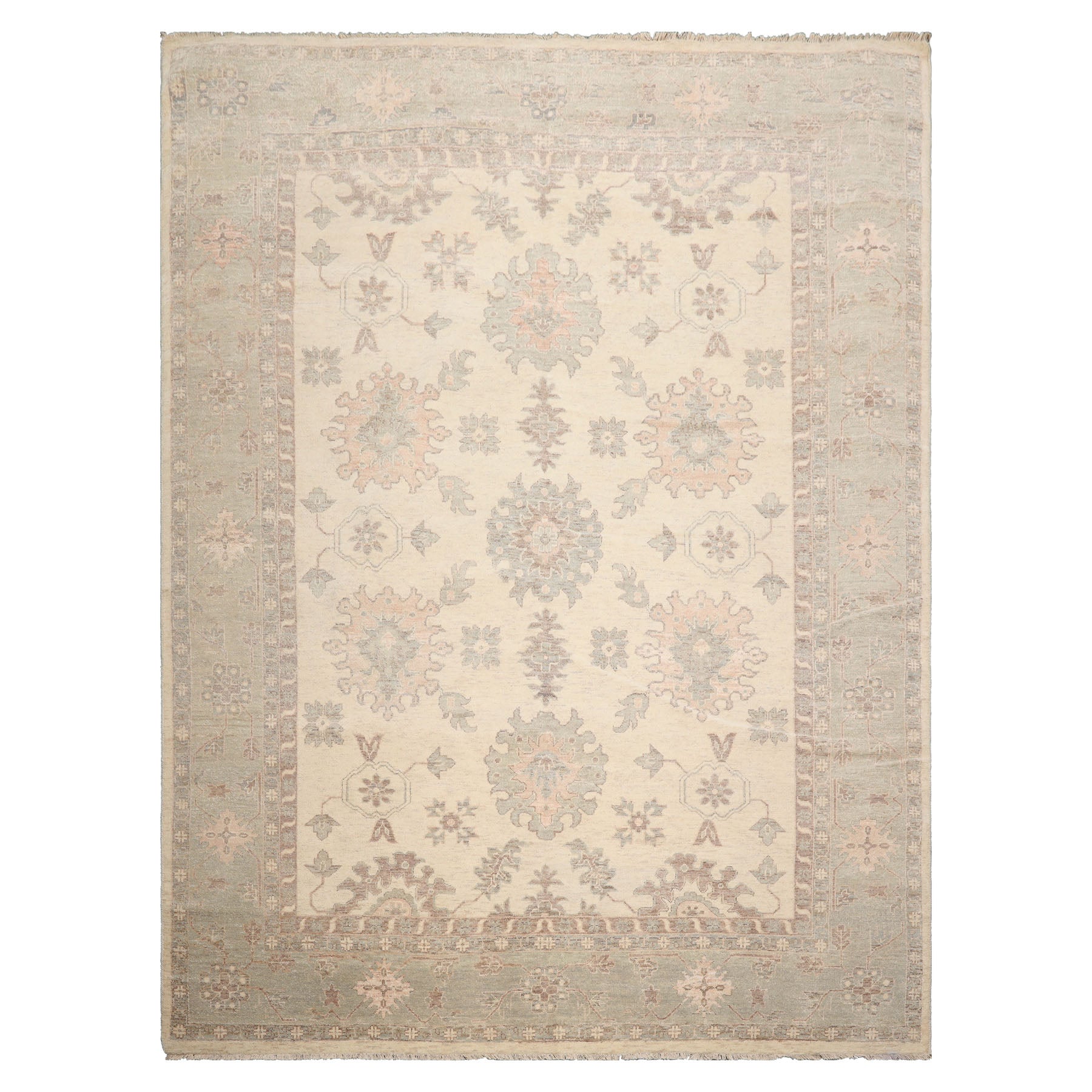 9'x12' Ivory Afghan Oushak Wool Oriental Area Rug, Hand Knotted, Traditional Design