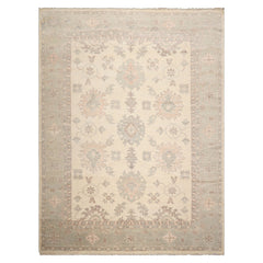 9'x12' Ivory Afghan Oushak Wool Oriental Area Rug, Hand Knotted, Traditional Design