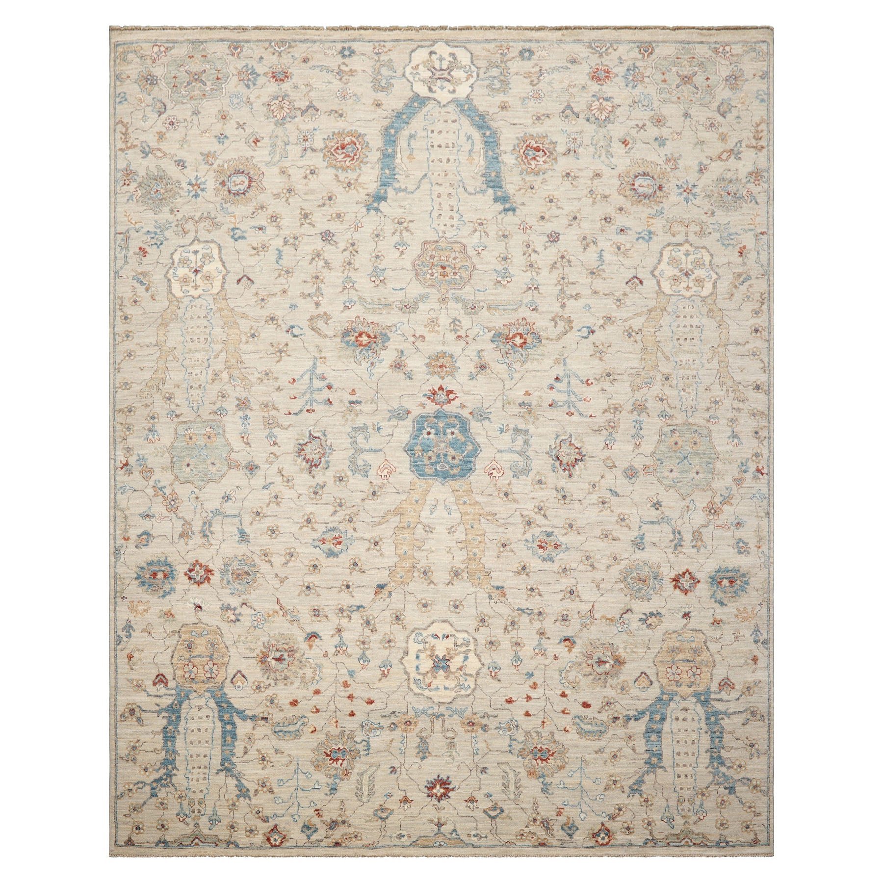 8'x10' Beige Khyber Wool Oriental Area Rug, Hand Knotted, Traditional Design