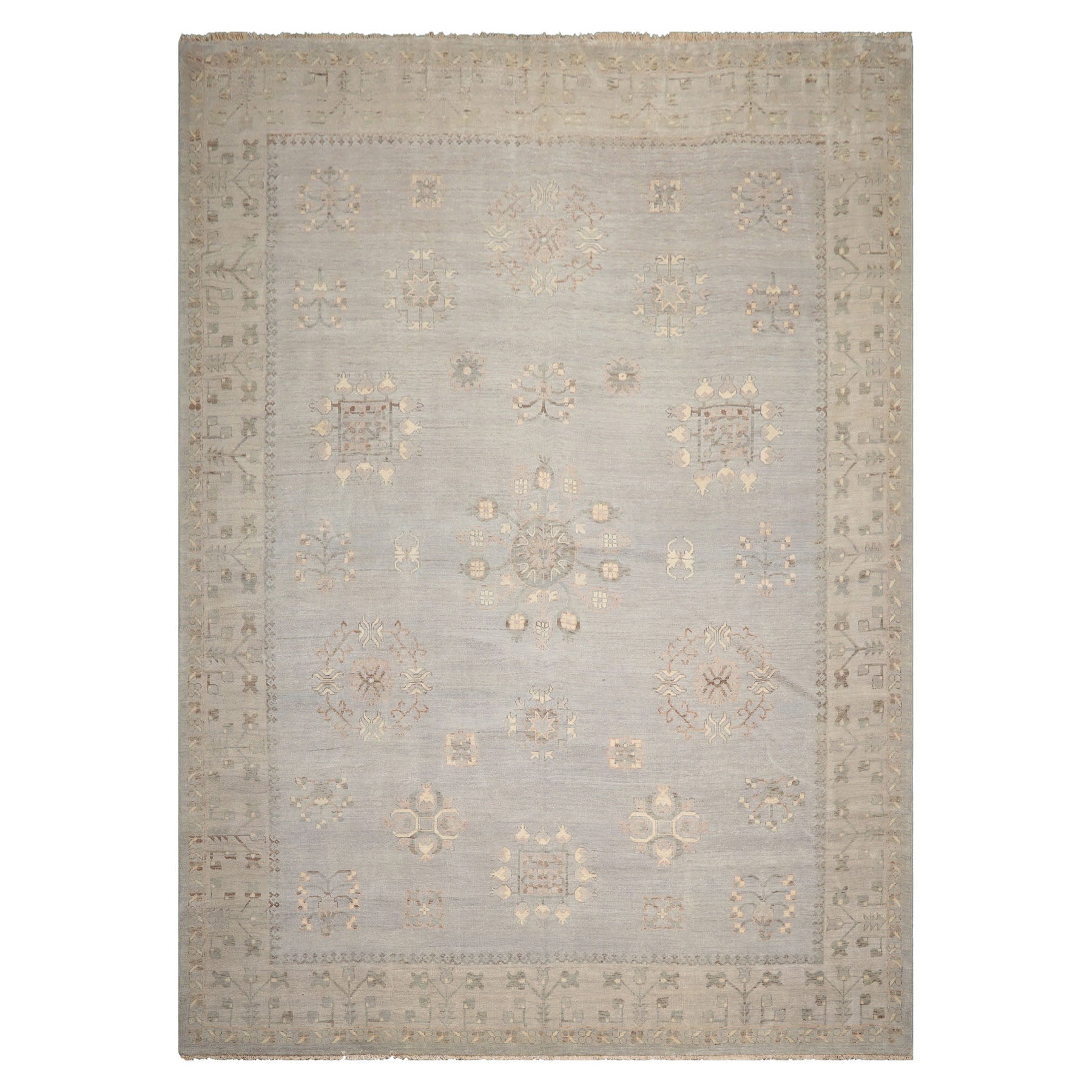 10x14 Gray, Beige, Taupe Color Hand Knotted Afghan Oushak Wool Traditional Oriental Rug