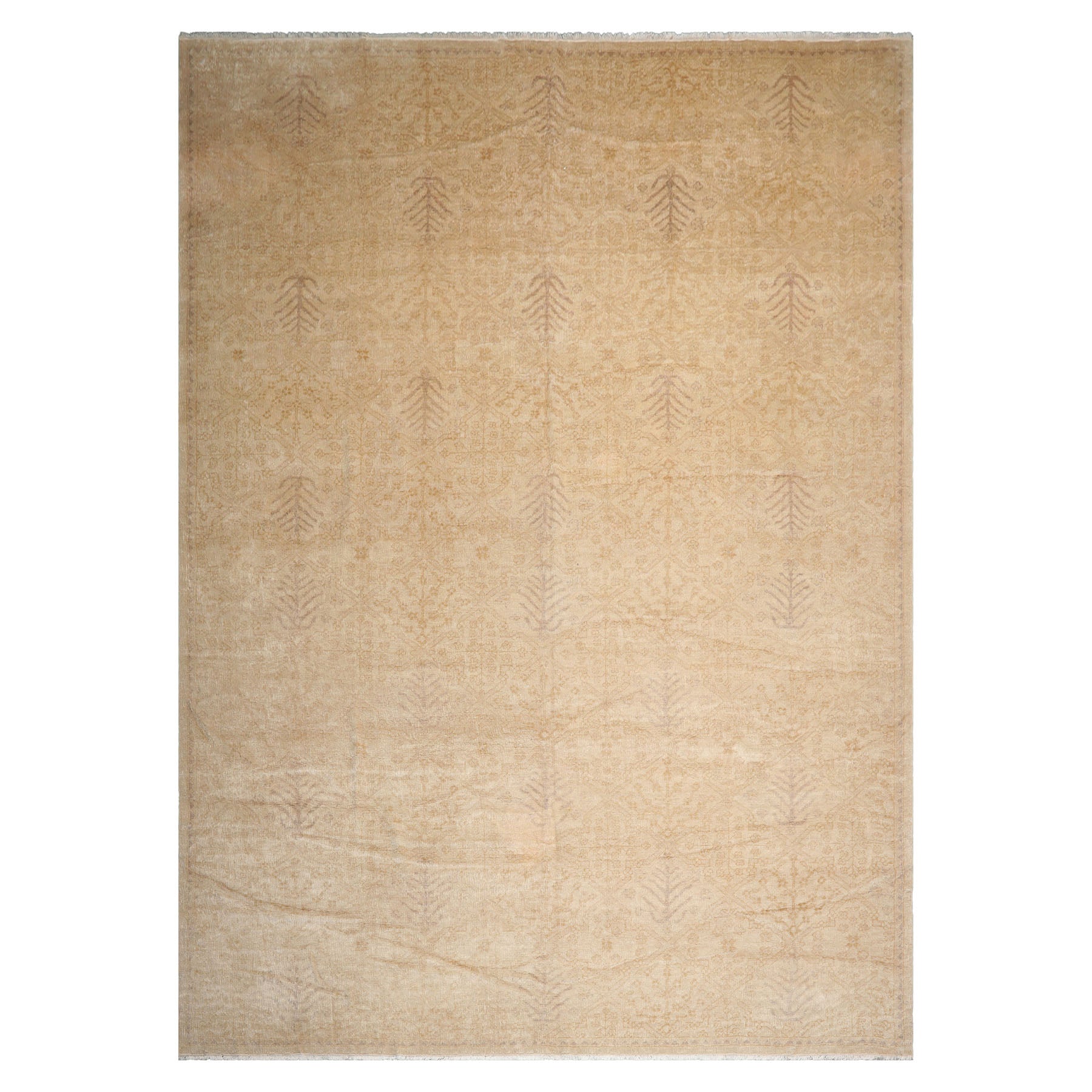 10x14 Beige, Light Gold, Gray Color Hand Knotted Antique Reproduction Wool Traditional Oriental Rug