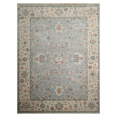 9x12 Blue, Ivory, Rust Color Hand Knotted Khyber Wool Traditional Oriental Rug