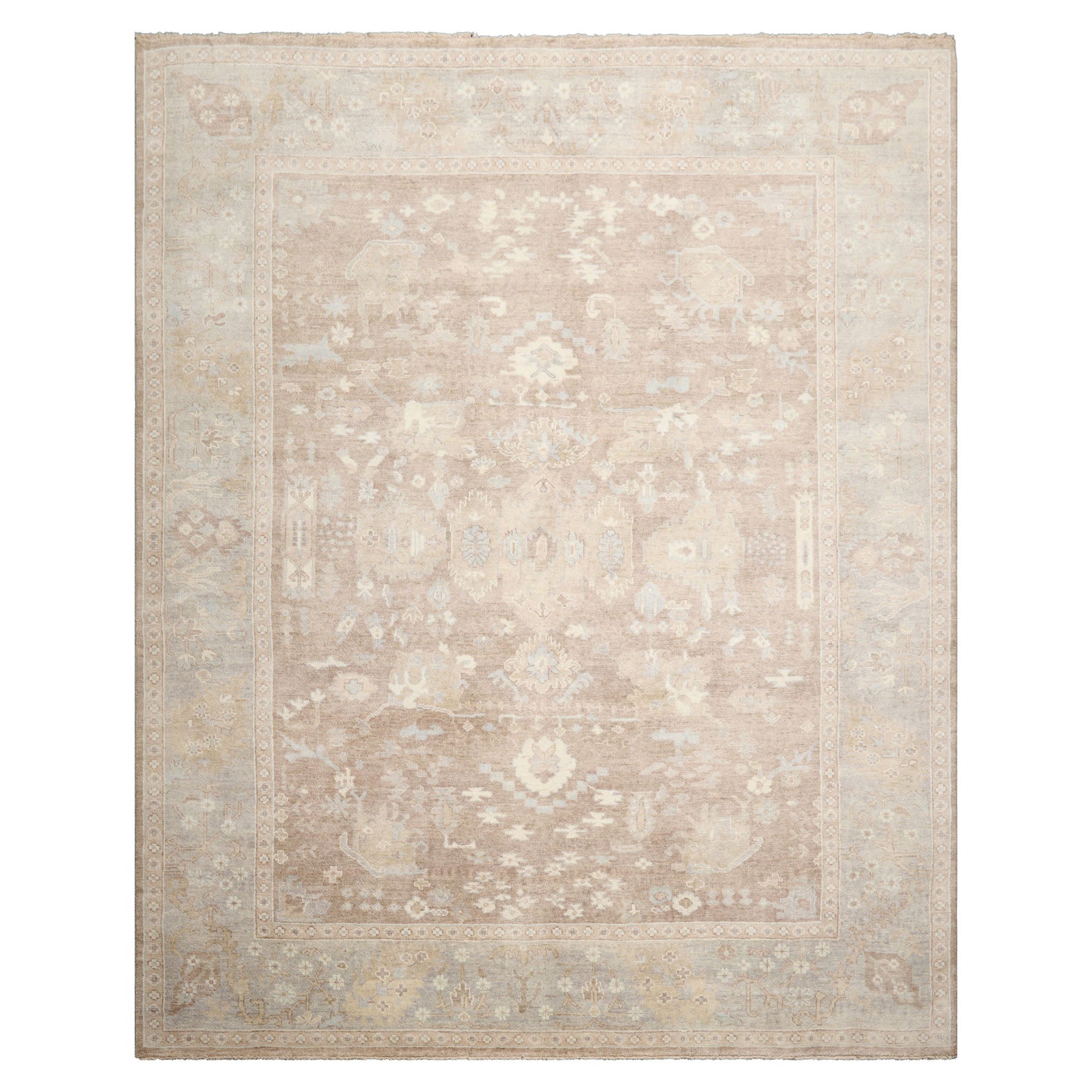 8x10 Brown, Gray, Beige Color Hand Knotted Afghan Oushak Wool Traditional Oriental Rug