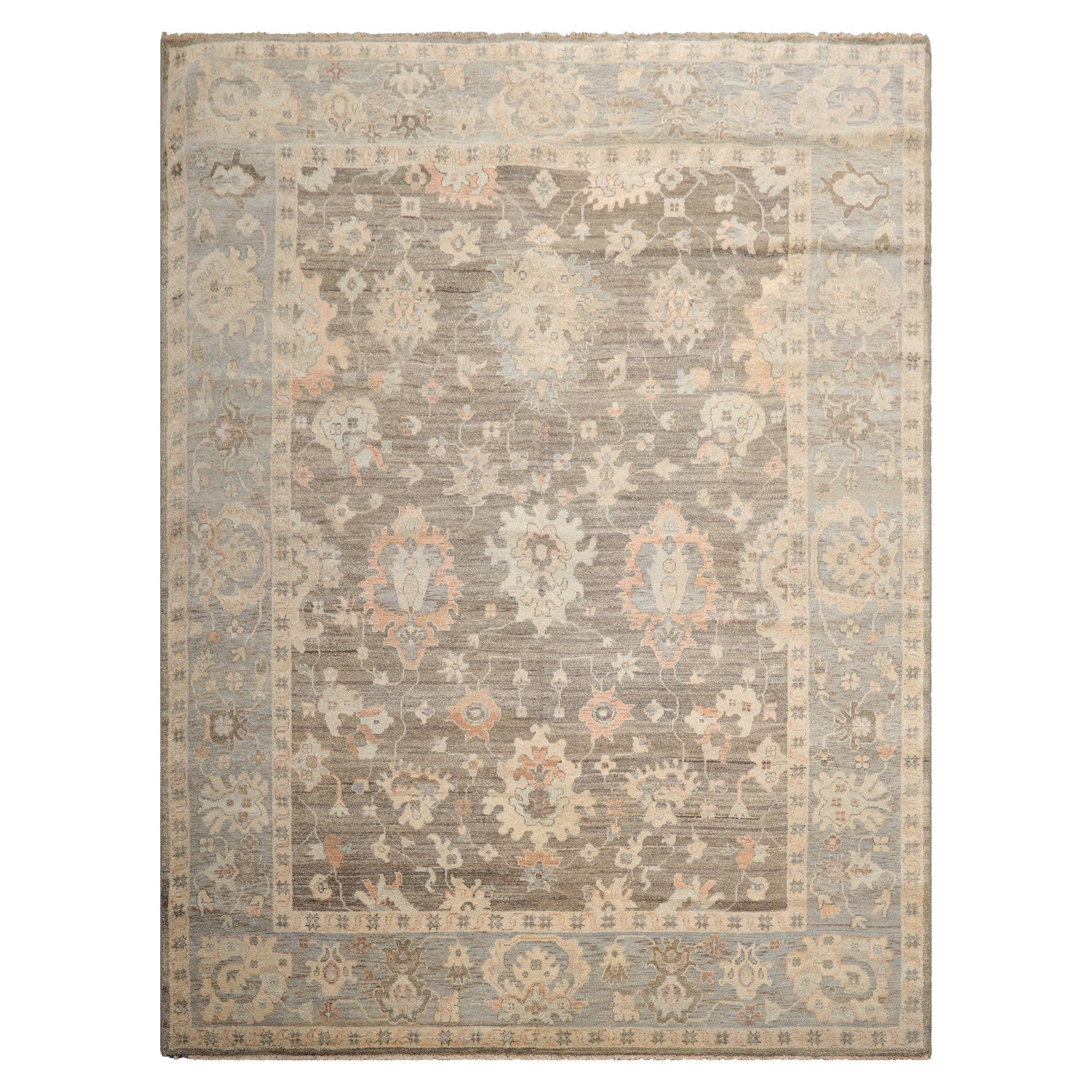 9x12 Brown, Slate, Peach Color Hand Knotted Afghan Oushak Wool Traditional Oriental Rug