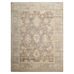 9x12 Brown, Slate, Peach Color Hand Knotted Afghan Oushak Wool Traditional Oriental Rug