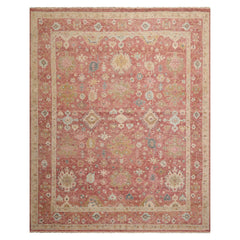 8x10 Rose, Beige, Mint Color Hand Knotted Distressed Wool Traditional Oriental Rug