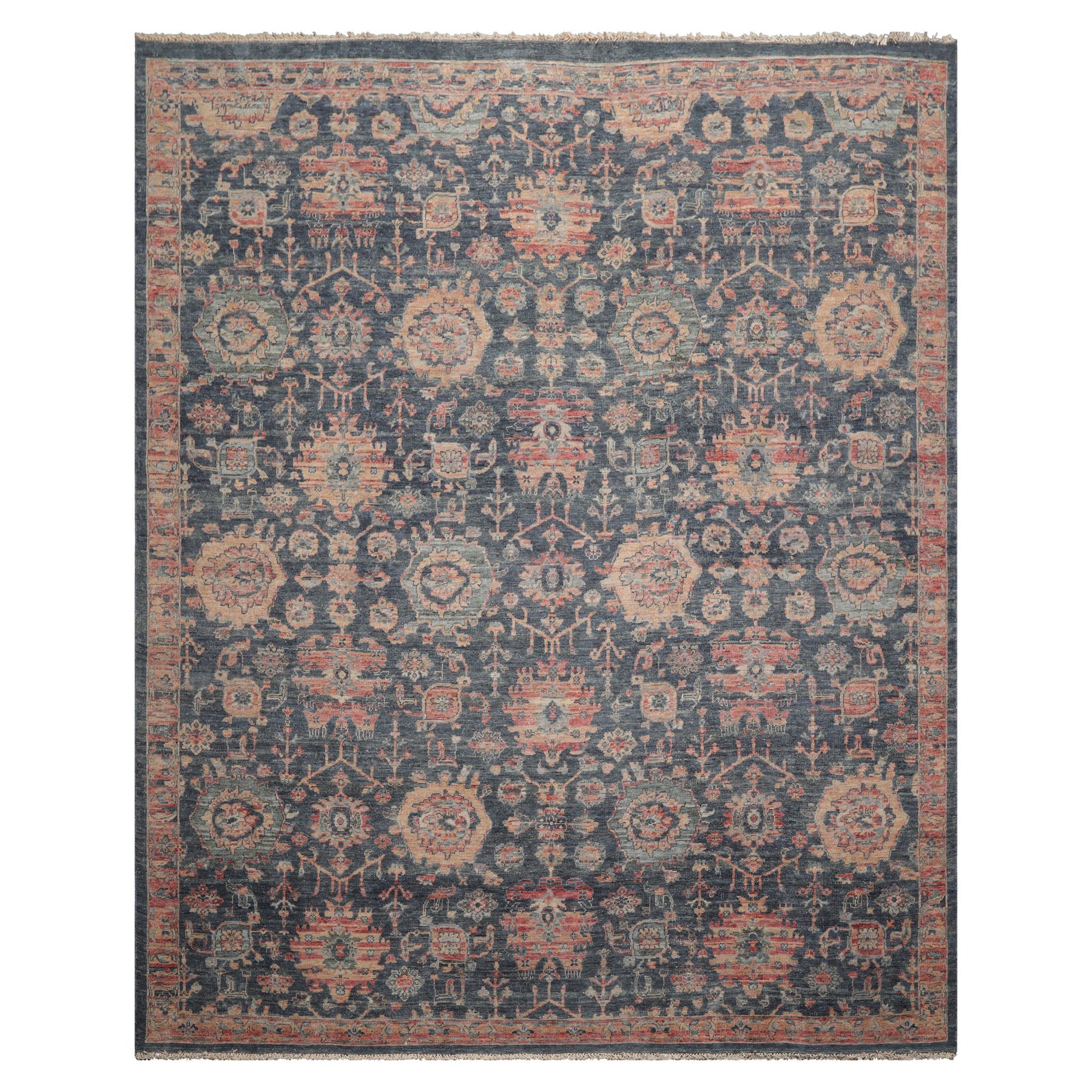 8x10 Slate, Rose, Rust Color Hand Knotted Distressed Wool Traditional Oriental Rug