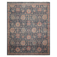 8x10 Slate, Rose, Rust Color Hand Knotted Distressed Wool Traditional Oriental Rug