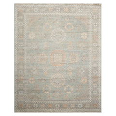 8x10 Mint, Peach, Gray Color Hand Knotted Afghan Oushak Wool Traditional Oriental Rug