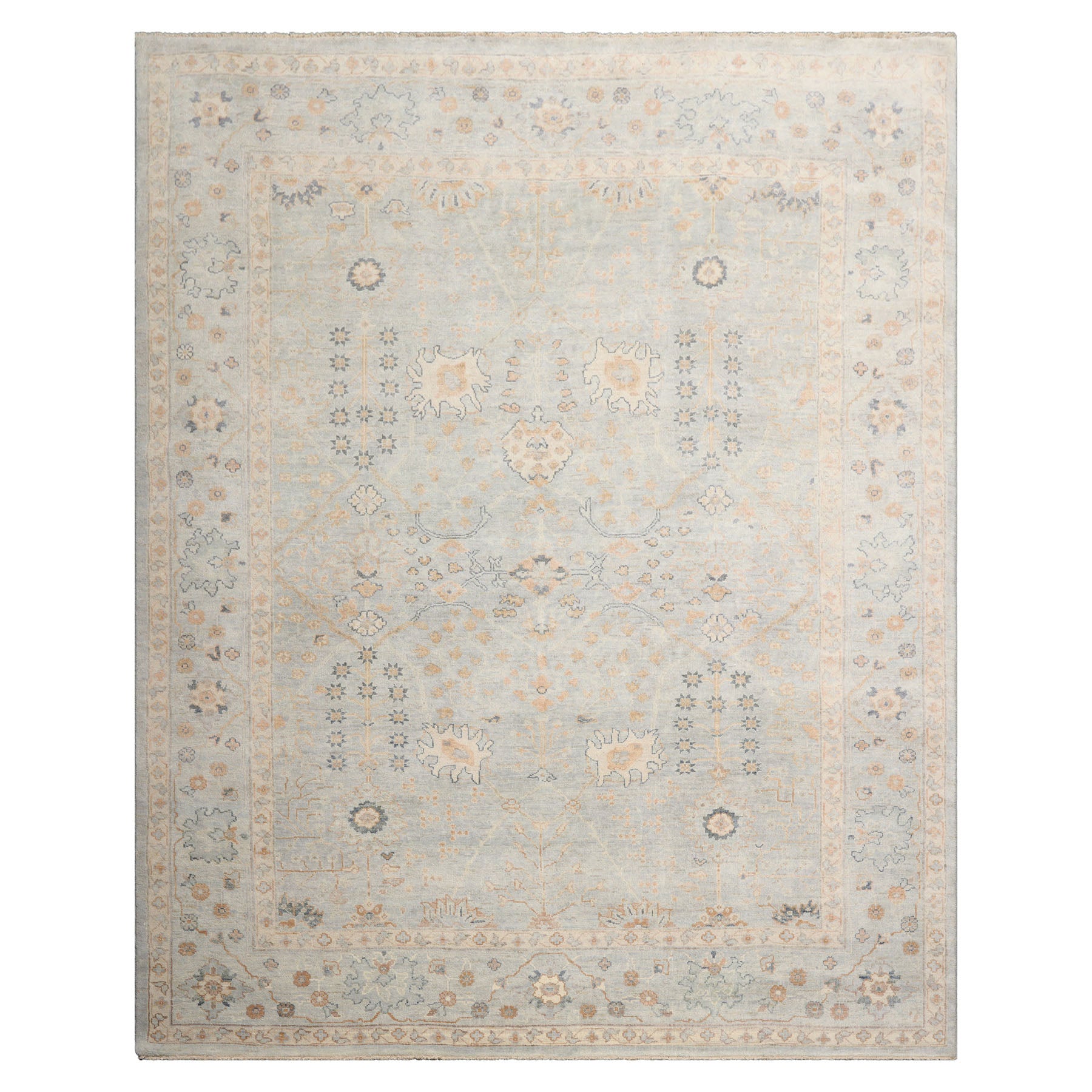 8x10 Mint, Beige, Gray Color Hand Knotted Afghan Oushak Wool Traditional Oriental Rug