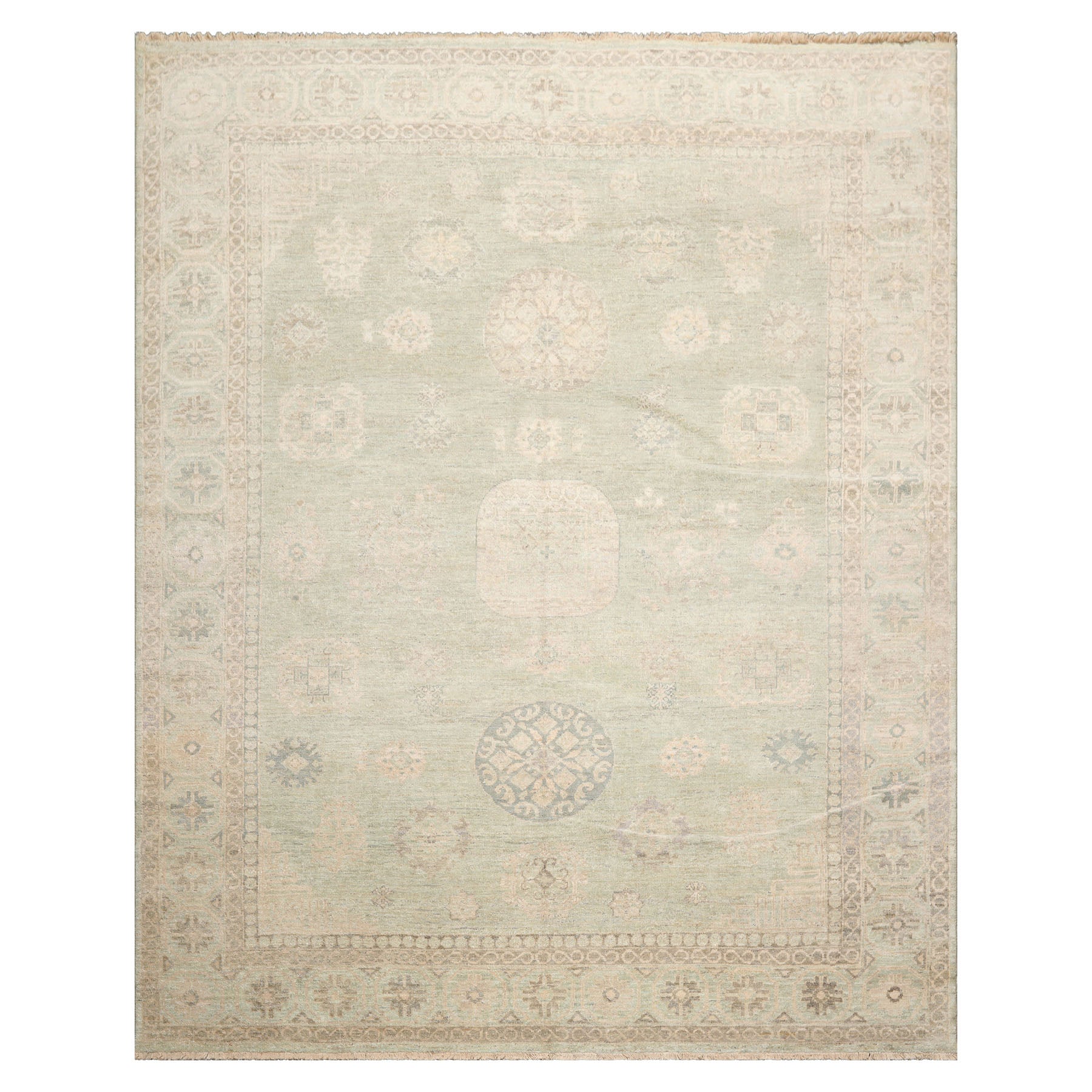 8x10 Mint, Beige, Gray Color Hand Knotted Afghan Oushak Wool Traditional Oriental Rug