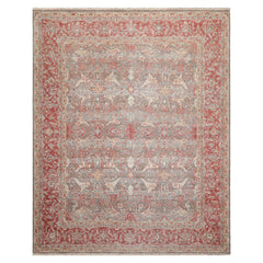 8x10 Gray, Coral, Beige Color Hand Knotted Distressed Wool Traditional Oriental Rug