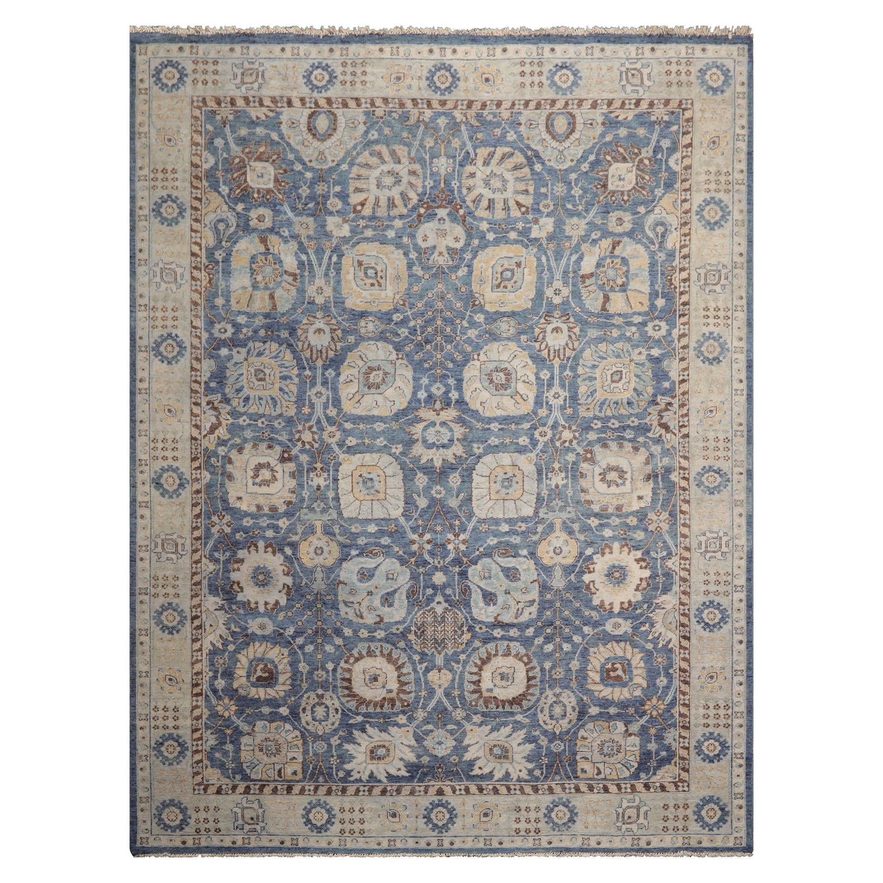 9x12 Blue, Gray, Beige Color Hand Knotted Distressed Wool Traditional Oriental Rug