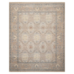 8x10 Tan, Beige, Slate Color Hand Knotted Distressed Wool Traditional Oriental Rug