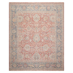 8x10 Coral, Beige, Gold Color Hand Knotted Distressed Wool Traditional Oriental Rug