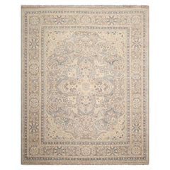 8x10 Khaki, Beige, Slate Color Hand Knotted Distressed Wool Traditional Oriental Rug