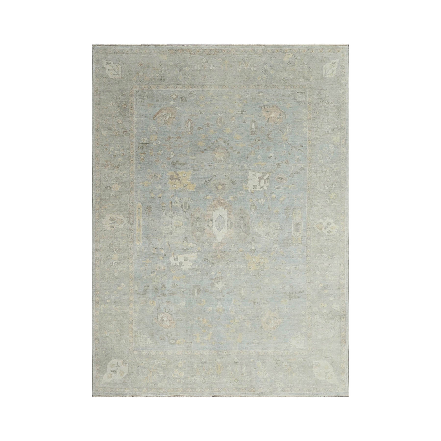 Multi Size Slate Gray Beige Color Hand Knotted Oushak 100% Wool Traditional Oriental Rug