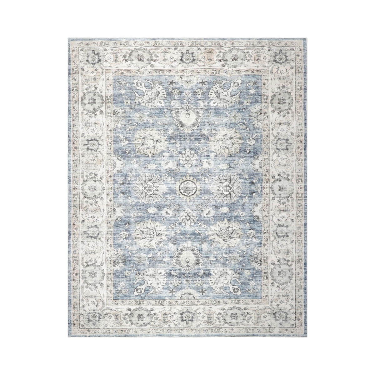 9 x 12  Slate Ivory Taupe Color Machine Made Washable Polyester Traditional Oriental Rug