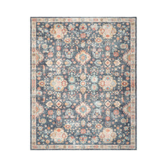 9 x 12  Navy Beige Aqua Color Machine Made Washable Polyester Traditional Oriental Rug