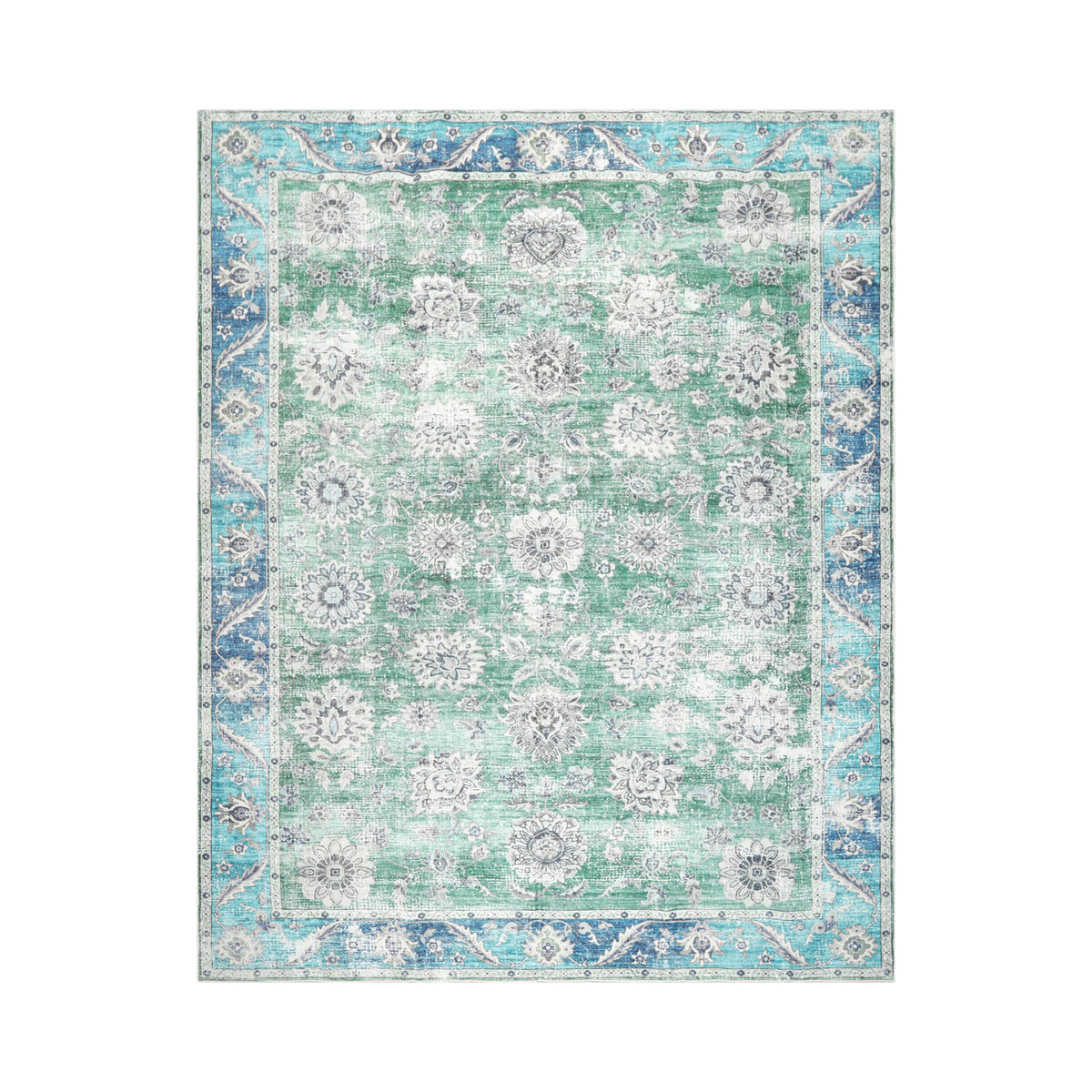 9 x 12  Green Turquoise Blue Color Machine Made Washable Polyester Traditional Oriental Rug