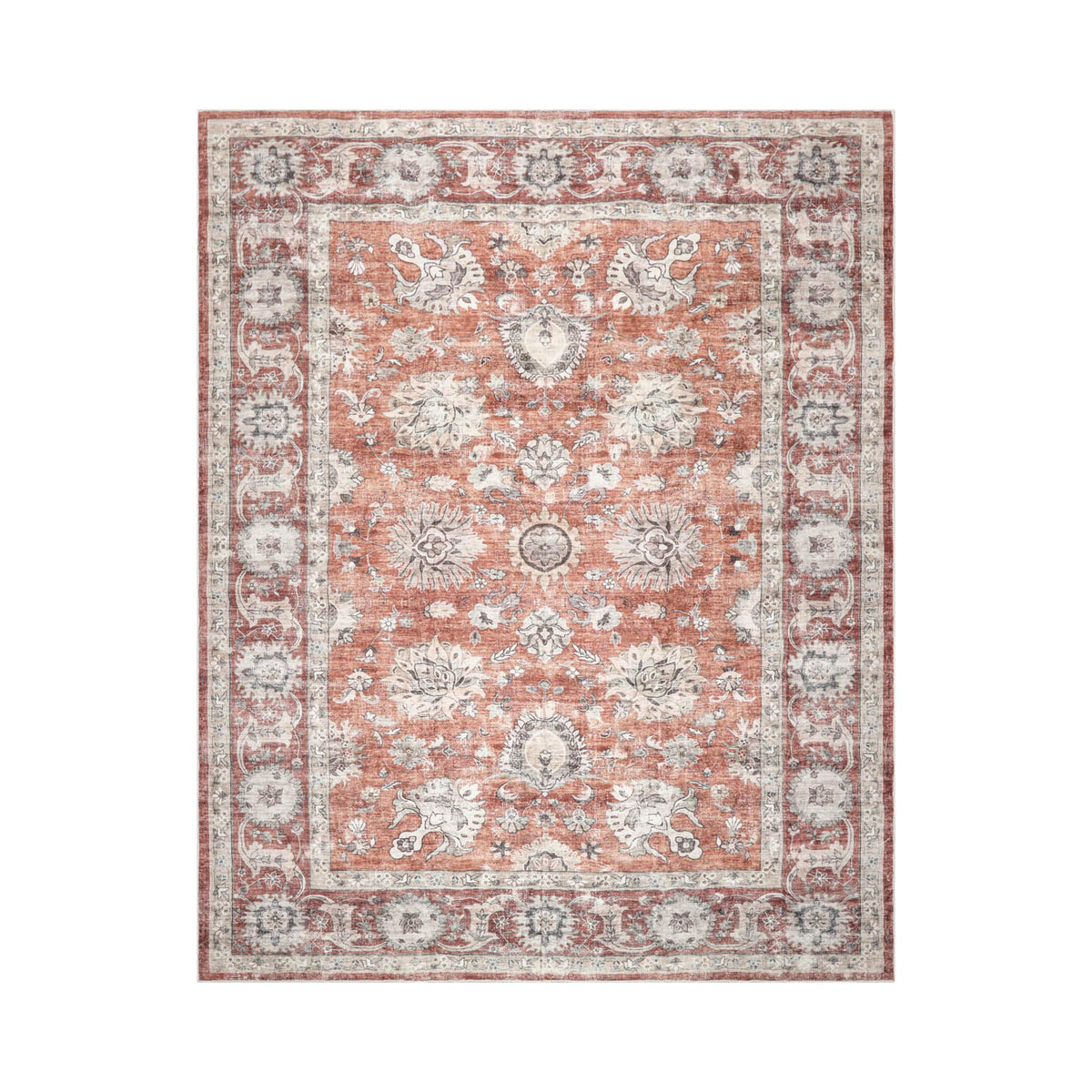 9 x 12  Rust Beige Gray Color Machine Made Washable Polyester Traditional Oriental Rug
