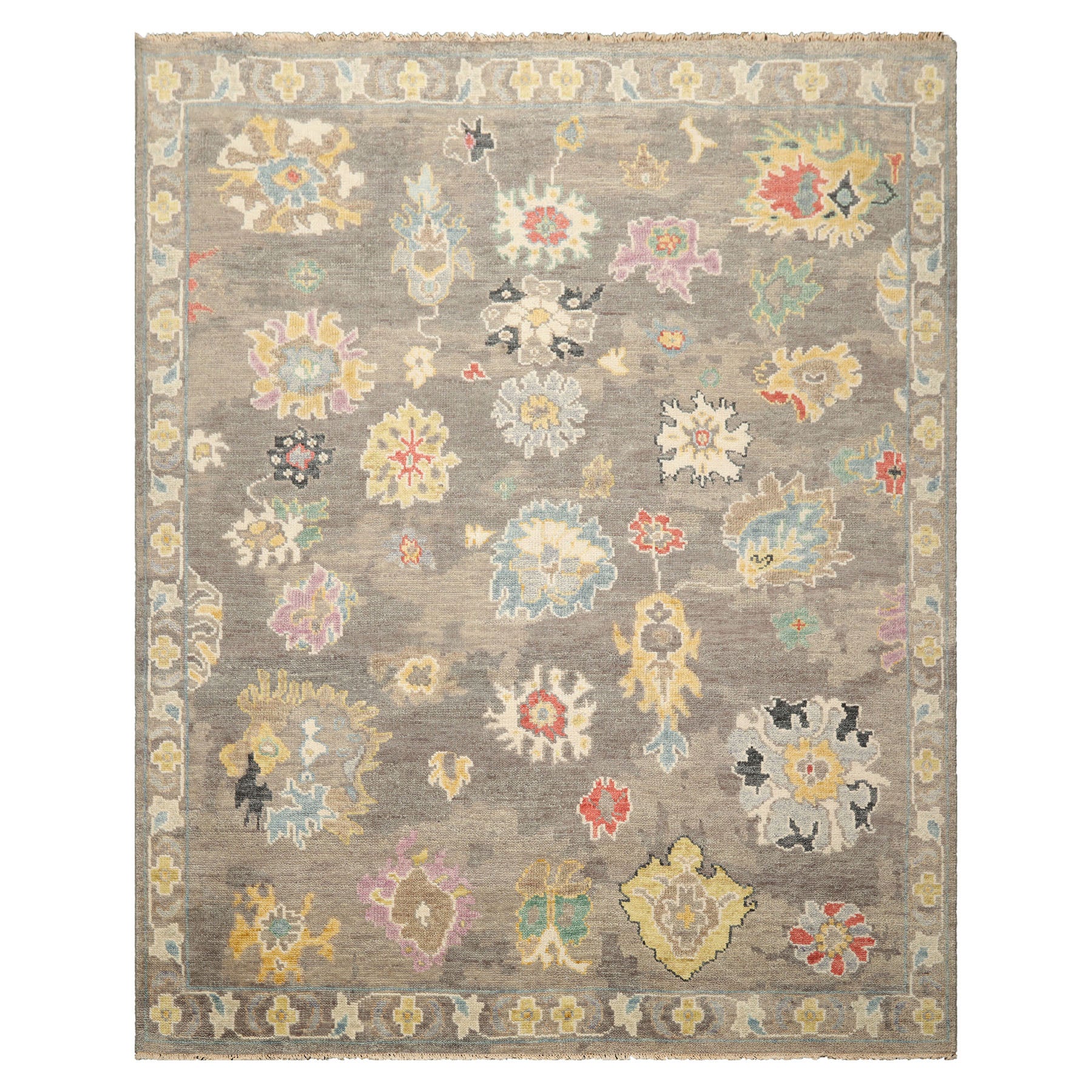 9x12 Taupe ivory Aqua Color Hand Knotted All-Over Wool Transitional Oriental Rug