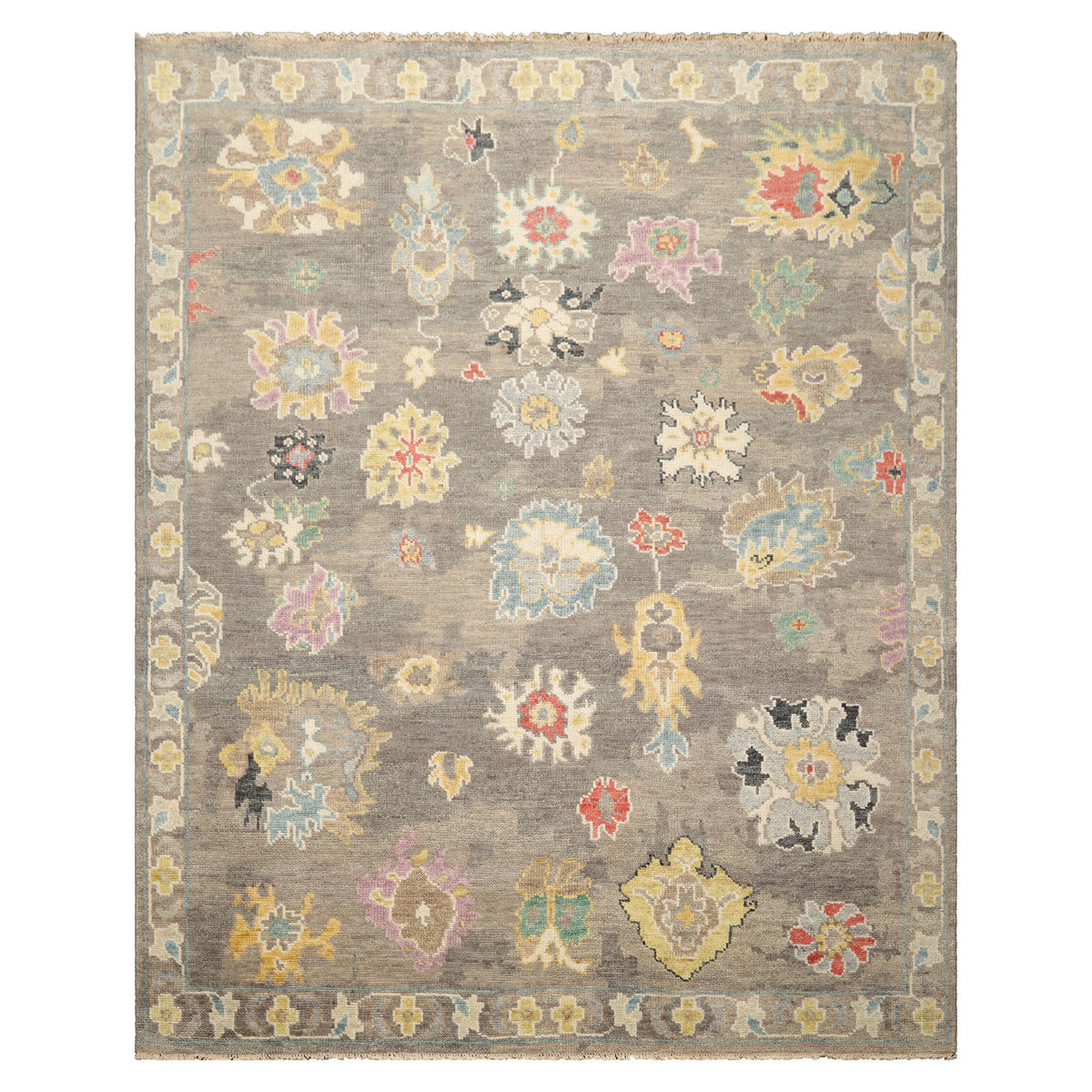 9x12 Taupe ivory Aqua Color Hand Knotted All-Over Wool Transitional Oriental Rug