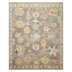 9x12 Taupe ivory Aqua Color Hand Knotted All-Over Wool Transitional Oriental Rug