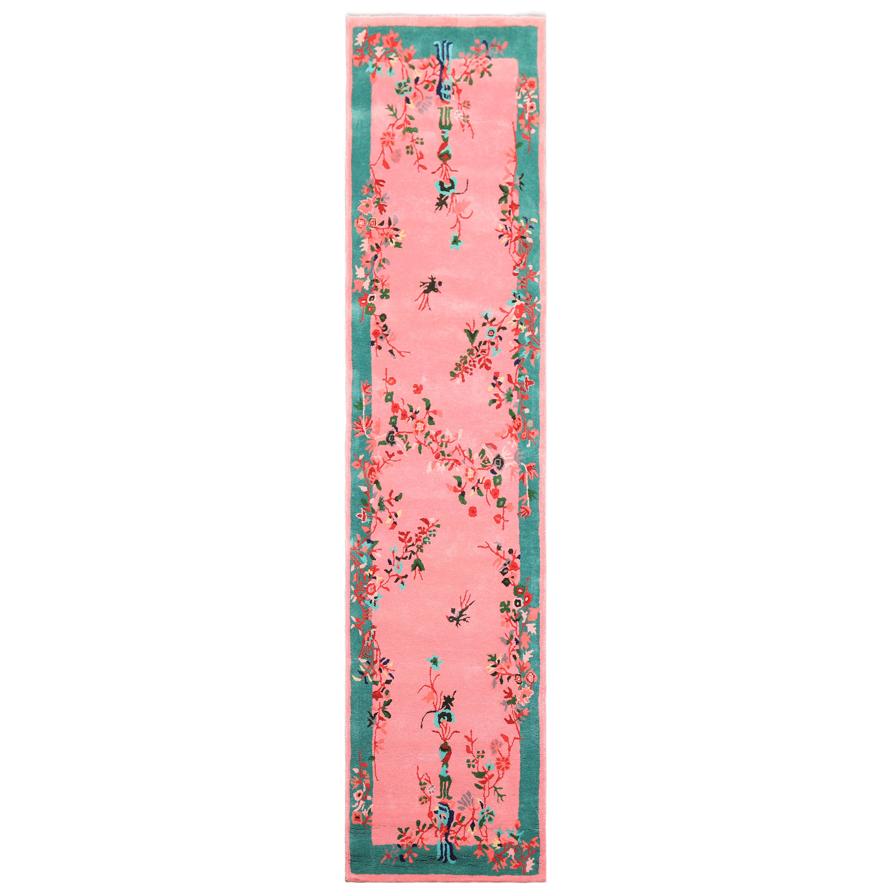 Chinese Art Deco New Zealand Wool Hand Tufted Bubblegum Pink Oriental Area Rug LoomBloom Multi Sizes