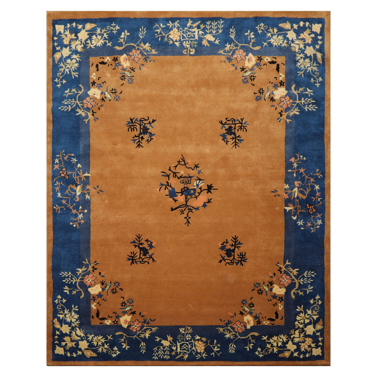 8x10 Camel Blue Ivory Color Hand Tufted Pictorial New Zealand Wool  Oriental Rug