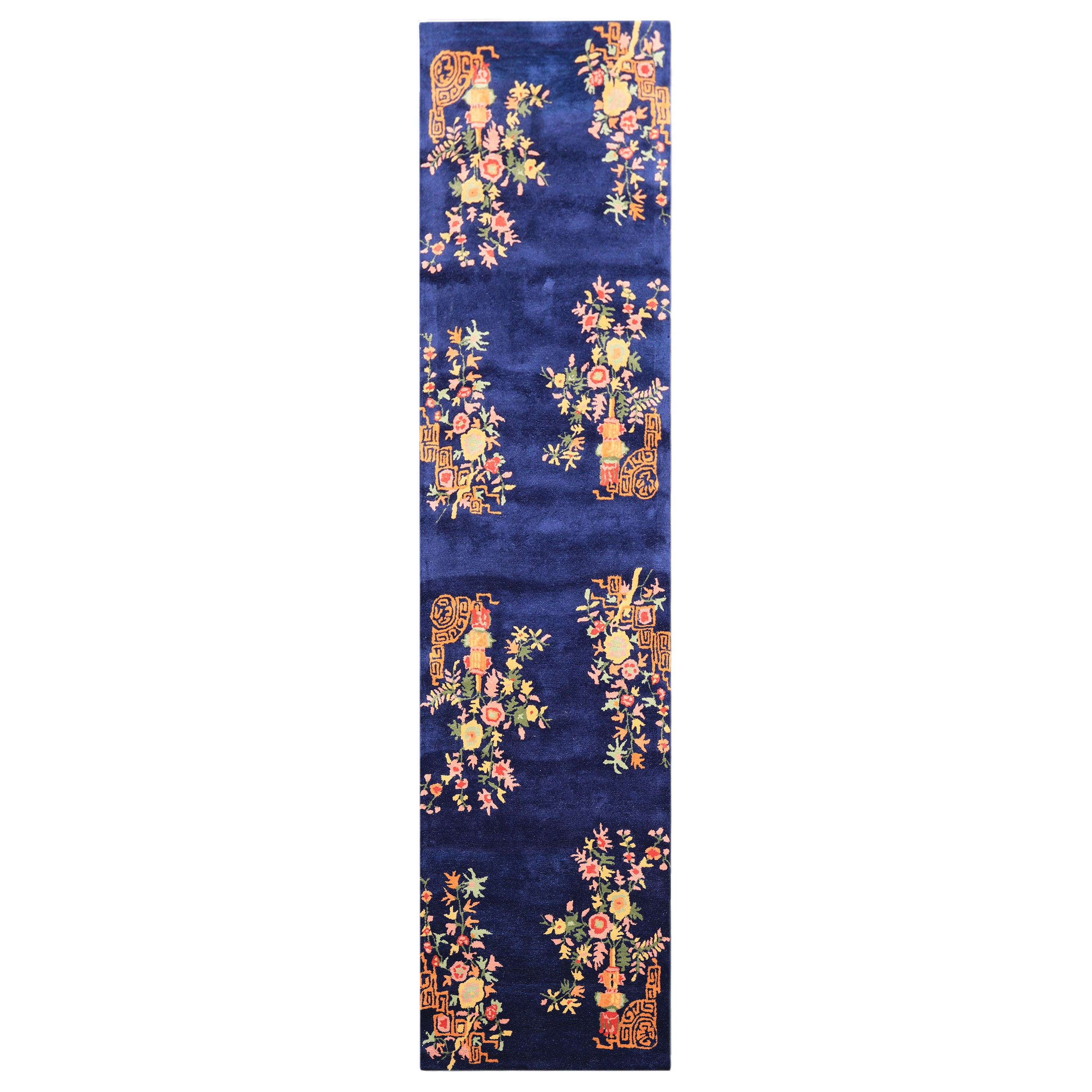 Floral Chinese Art Deco New Zealand Wool Hand Tufted Navy Oriental Area Rug LoomBloom Multi Sizes