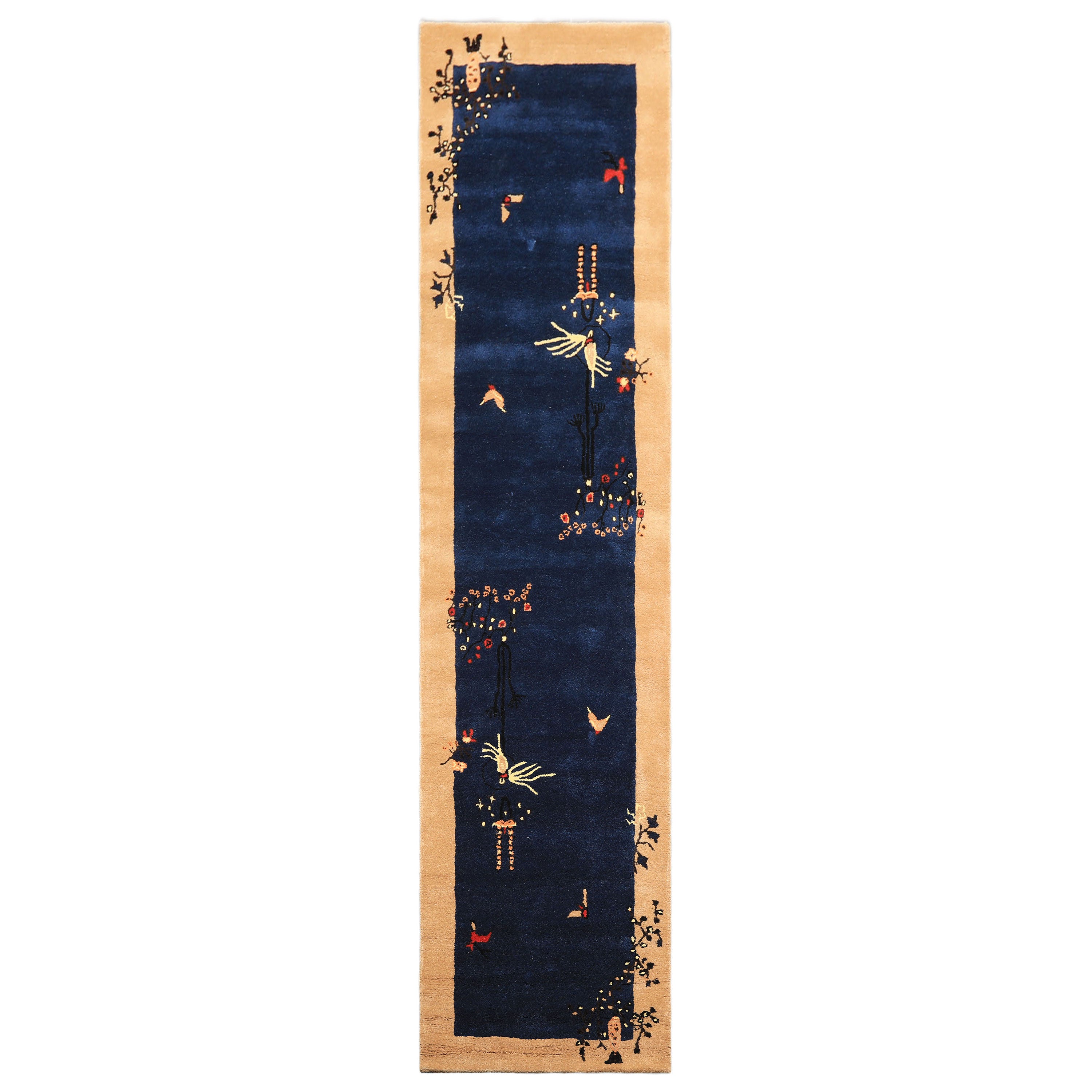 Multi Size Vase Navy Area Rug by LoomBloom Hand Tufted Transitional Chinese Art Deco in New Zealand Wool