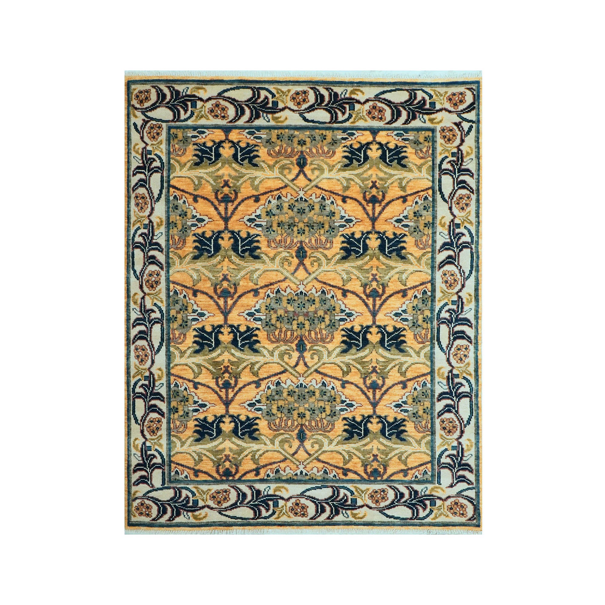 Fulmer LoomBloom 8x10 Oriental Area Rug in Gold - William Morris Arts & Crafts Oushak Wool, Hand-Knotted