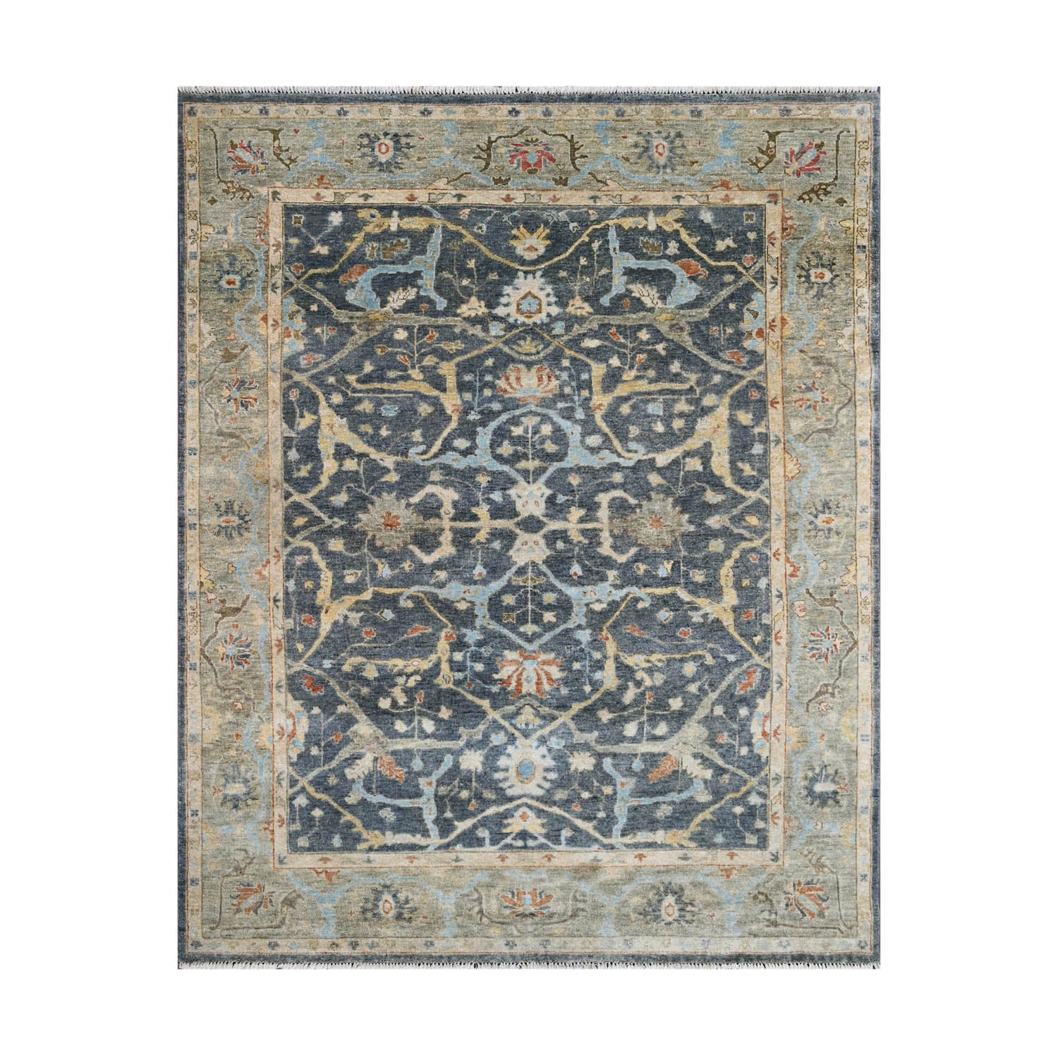 Starling LoomBloom Hand Knotted Traditional Oushak Wool Oriental Area Rug in Blue Multi Sizes