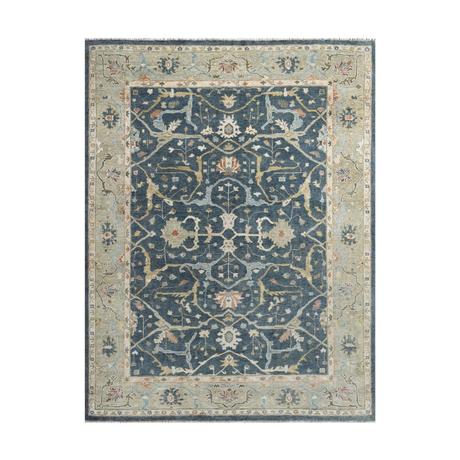 Starling LoomBloom Hand Knotted Traditional Oushak Wool Oriental Area Rug in Blue Multi Sizes