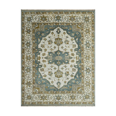 8x10 Ivory Blue Brown Color Hand Knotted Oushak Wool Traditional Oriental Rug