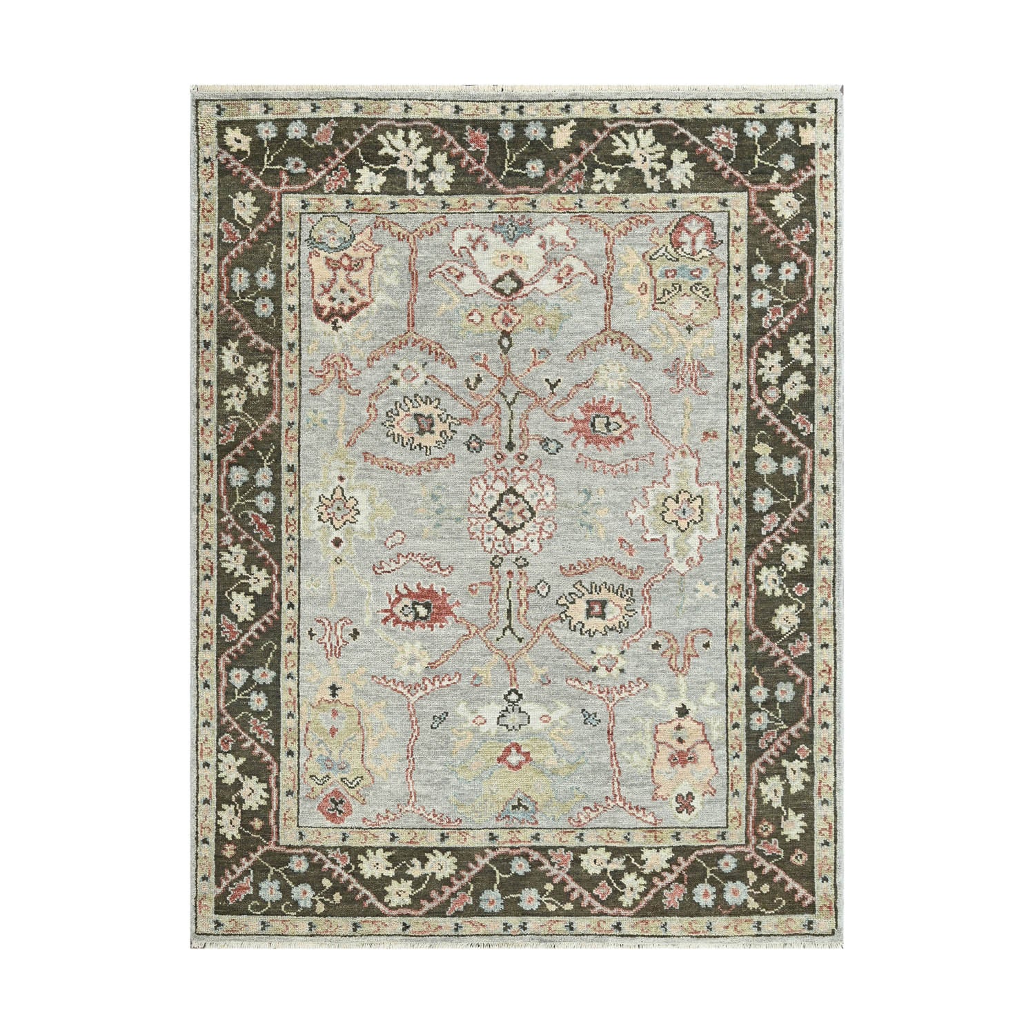 Swell LoomBloom Multi Size Moss Handcrafted Oushak Wool Area Rug with Traditional Design