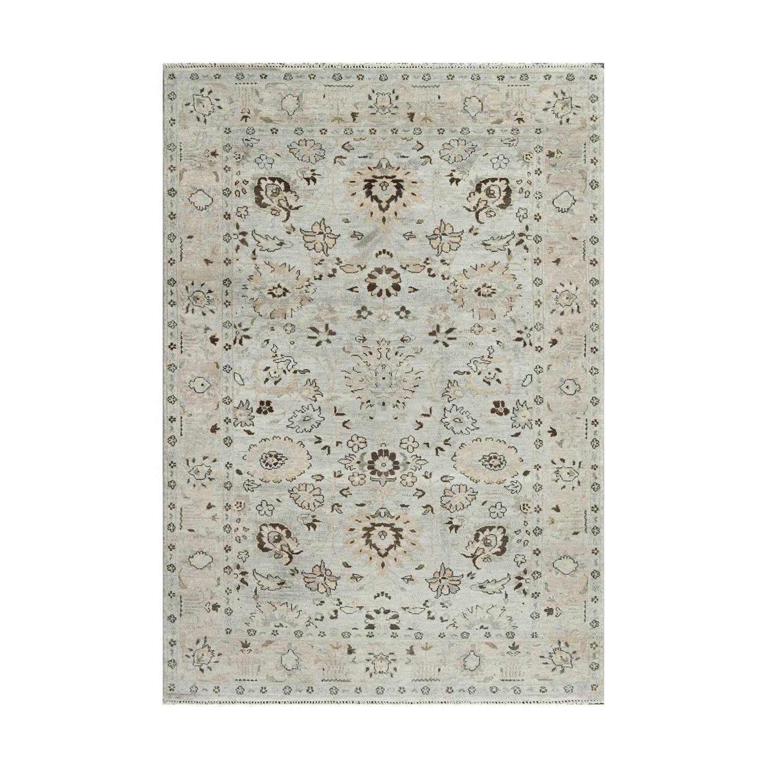 6x9 Gray, Beige, Taupe Brown Color Hand Knotted Oushak Wool Traditional Oriental Rug